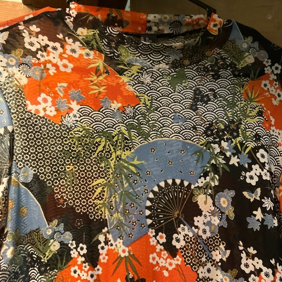 Tops - One Piece Bodysuit (8-10) Turtleneck Tiger Print Asian Kimono Floral Design